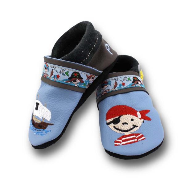 Krabbelschuhe Pirat & Schiff mit Webband